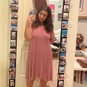 Pink Flowy Midi Dress, Asymmetrical Bottom, Soft